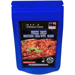 MAK D Productions - Freeze Dried Meal  - Chili - Meatless Chili With Beans - Gourmet Recipes by a Sullivan University (Louisville, Kentucky) Culinary Chef Graduate - NEVER BLAND TASTING - MADE IN THE USA