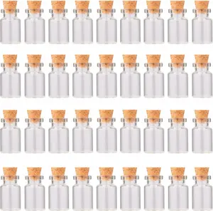 MaxMau 36PCS Tiny Glass Bottles with Corks and Eye Screws,3ml Cute Little Jars Cork Stoppers Vials for Crafting Project Wedding Favors