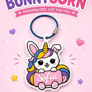 Personalized Unicorn Bunny Keychain - Custom Name Backpack Charm for Kids, 3 Inches Tall, Bright Kid-Friendly Colors, Perfect for Back-to-School Accessories, Birthday Gifts, Party Favors