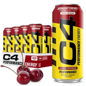 Cellucor C4 Performance Energy Drink | Zero Sugar Carbonated Preworkout Energy | 200mg Caffeine with Beta Alanine | Midnight Cherry | 16 Fl Oz (12 Pack)