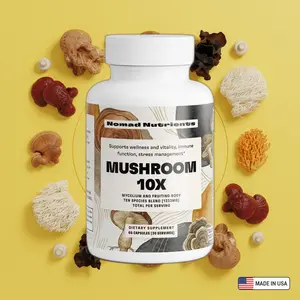 Nomad Nutrients Mushroom 10X 60 Capsules 1333mg Active Ingredients Per Serving Chaga Cordyceps Reishi Lion's Mane Supplement USA Made