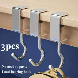 3 Pack Adjustable Purse Bag Hooks No Drill Snap-On Desk Side Hangers  Foldable Bag Holder for Office Cubicle Desk Table, Portable Handbag Shoulder Bag Organizer for School Student Work Desk, Stylish Space Saving Bag Hook for Home Office School Desk
