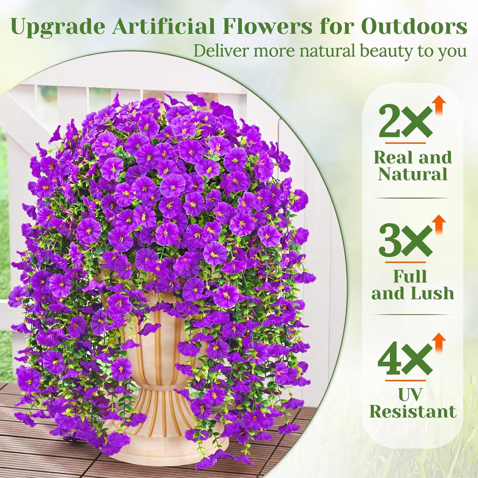 Artificial Hanging Flowers for Outdoors, Fake Hanging Plants Flowers for Outdoor Spring Summer Decoration,UV Resistant Artificial Hanging Flowers for Home Porch Patio Garden Decor