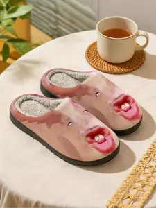 Street-Ready Crazy Funny Face Home Plush Slippers 1 Pair, Funny Crazy Style, Faux Fur Lining + Fleece-Lined Warmth + Platform Cushioning, Funny Style Enthusiasts & Home Lovers for Home Foot Warmth + Eye-Catching Daily Outfits, Winter Must-Have!