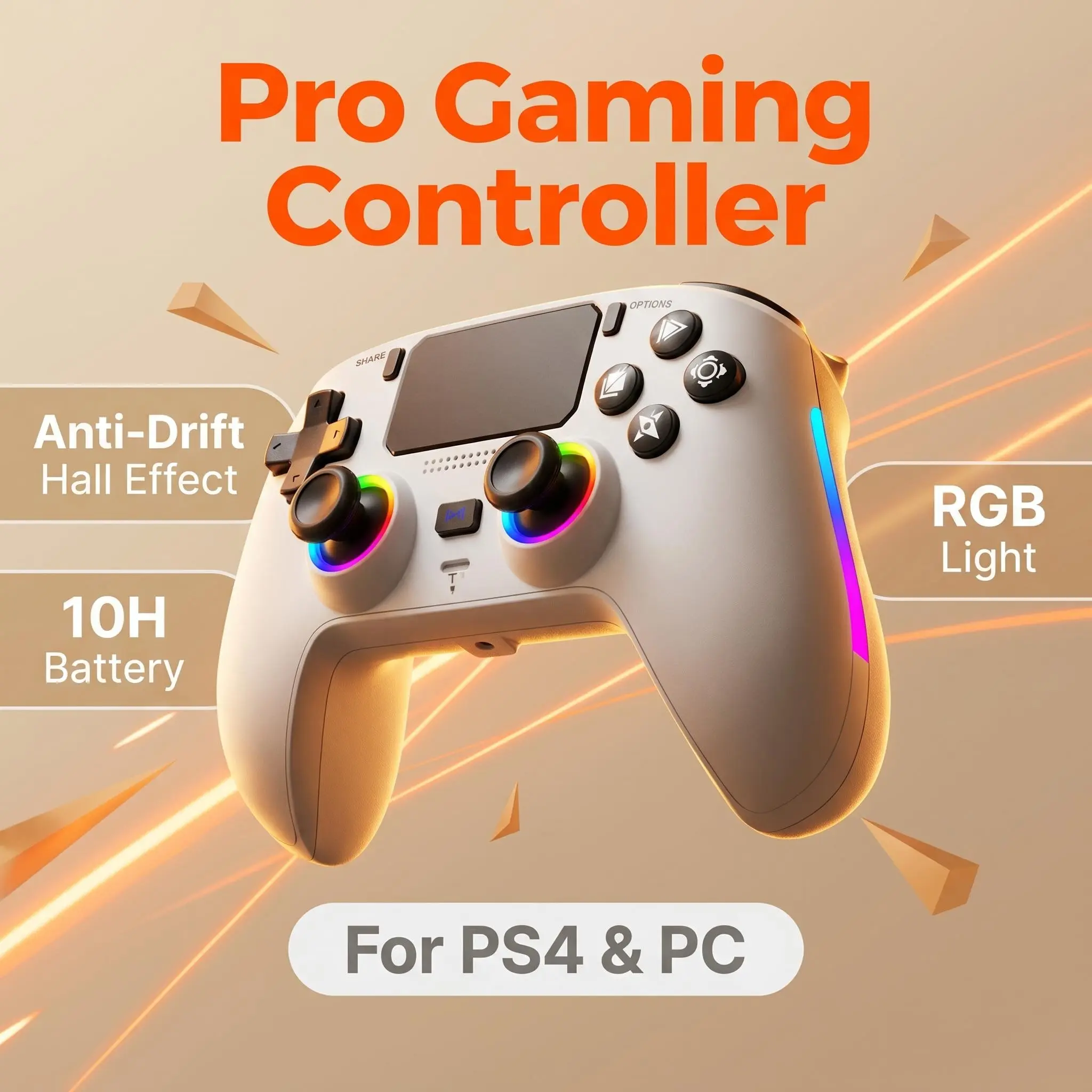 RGB Wireless Gaming Controller with Bluetooth 5.2 for PS3/PS4, Steam, PC - Gamer Stuff with 7-Color Lighting, 1000mAh Battery, Hall Effect Controls, Turbo Function, Programmable Buttons, 3.5mm Headphone Jack— NOT COMPATIBLE WITH PS5