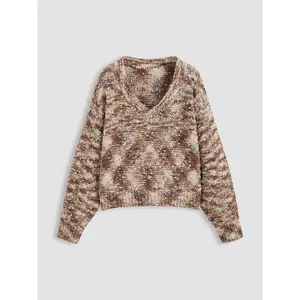 Cider [size 2-10] Chunky Cable Knit V-neck Long Sleeve Sweater