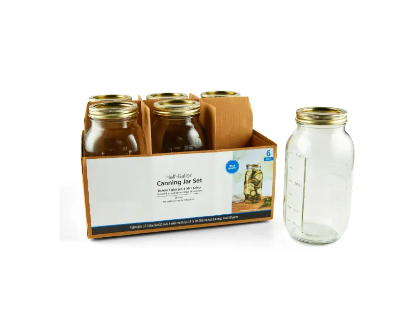 Airtight Glass Wide Mouth 64 oz Canning Jars 6 Count - Ideal for Food Storage and Preservation