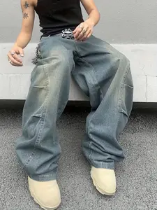 Men's Denim Overalls - Casual Loose Long Pants with Pocket, Smooth Cotton Fabric, Fashion Menswear Clothes for Daily Streetwear