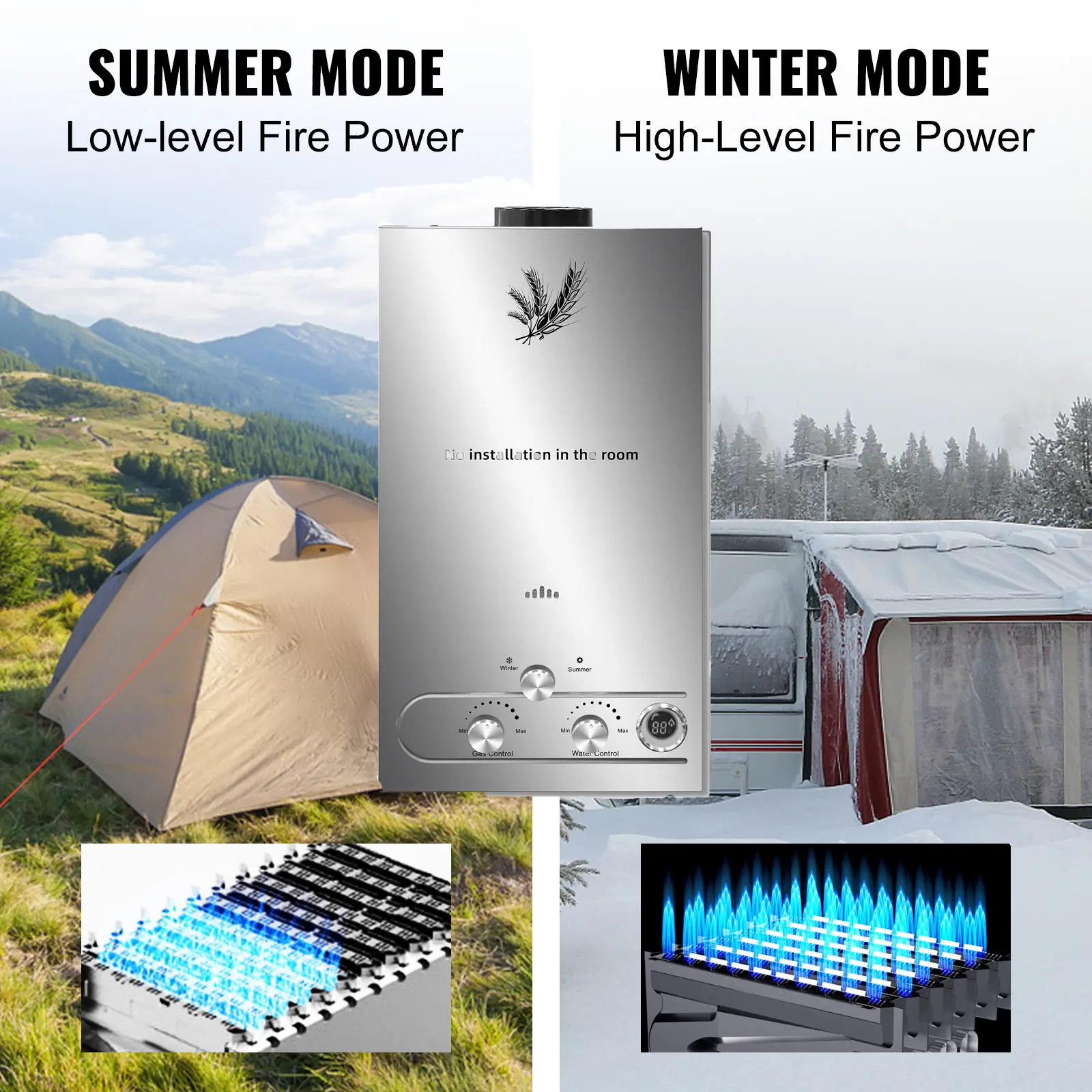 Outdoor Propane Gas Tankless Water Heater - Household Appliances, Wall Mount, On-Demand Instant Heating, High Efficiency, 6L/8L/10L/12L/16L/18L Capacities, 12L/min (3.2 GPM) for Outdoor Camping, RV Traveling