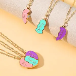 Set of 3 Magnetic Heart Friendship Necklaces & Bracelet BFF Best Friends Forever Fantasy Cute Pendant for Unbreakable Friendship, BFF Necklace Jewelry Gift for Women Girls