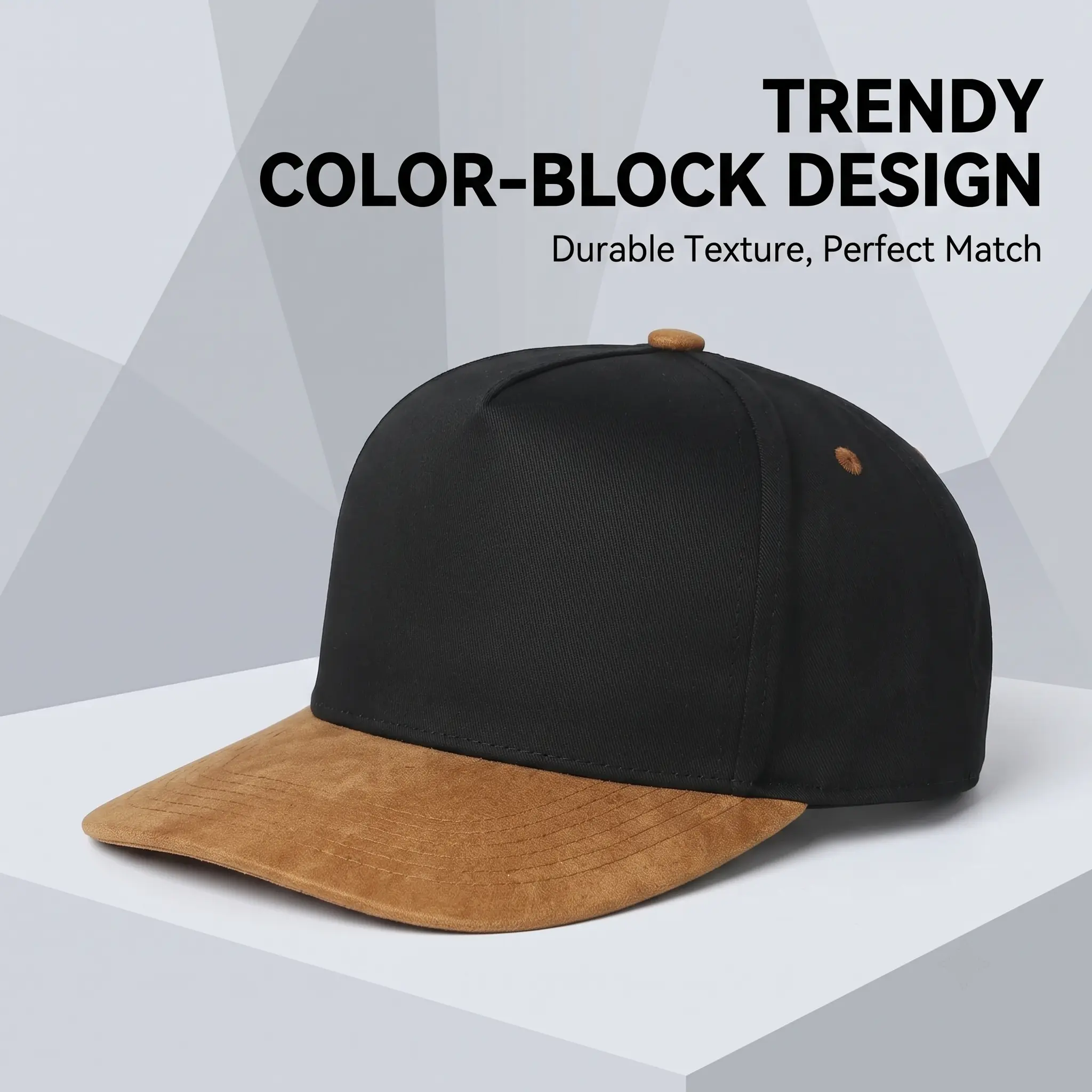 Unisex Minimalist Black Blank Cotton Twill Baseball Cap - No Logo, Adjustable Strap, Lightweight, Casual Outdoor Wear with Tan Suede Bill for Everyday Outdoor Activities, Unisex Adults