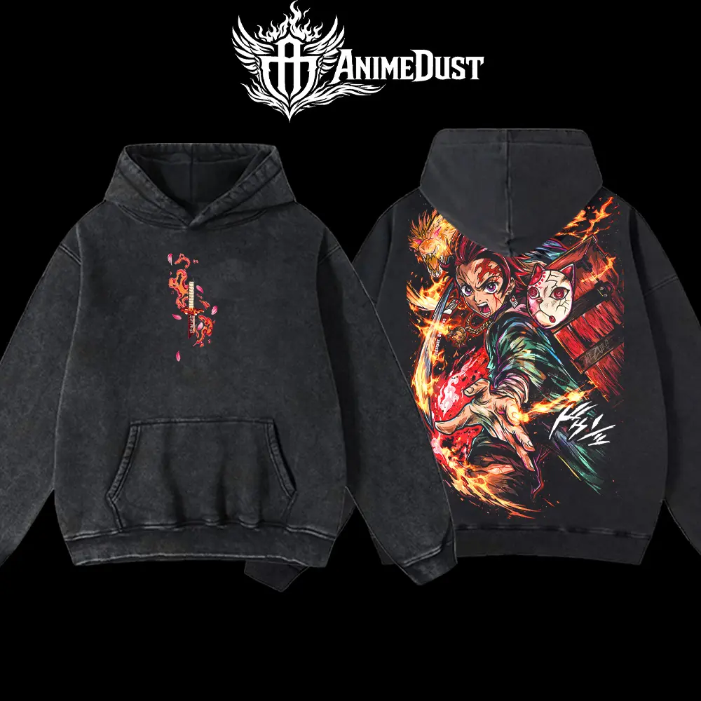 Men's Retro Vintage Limited Edition Demon Slayer Tanjiro Kamado Short-Sleeve T-Shirt, Cotton-Spandex Seamless Stretch Pullover