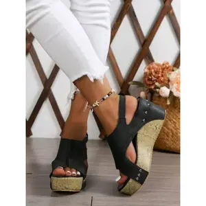 Women's Fashionable Solid Color Platform Sandals, Casual Comfortable Fashionable Sandals for Summer, Lightweight Breathable Shoes for Daily Wear, Girl Comfy Ladies Sandals 2025