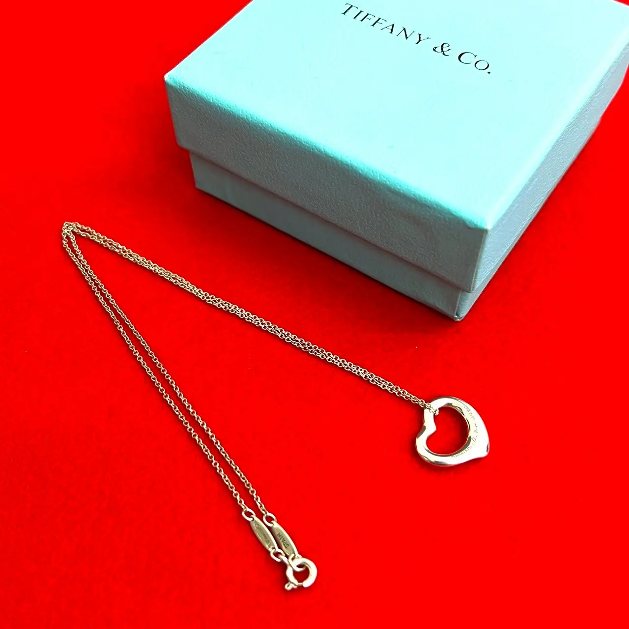 Pre-owned Tiffany & Co. Sterling Silver 925 (Ag925) Small Leather Goods Tiffany&Co. Open Heart Silver 925 Necklace