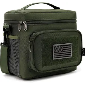 Large Insulated Tactical Lunch Box Cooler Tote Bag for Men Women with MOLLE/PALS Webbing, Medium Size, Army Green