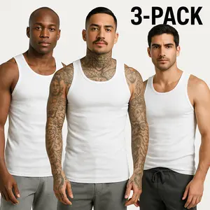 Knocker Men's 3-Pack A-Shirts 100% Cotton Ribbed Underwear Tank Top Solid Casual Menswear White Black Heather Grey