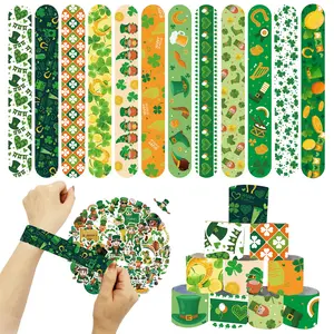 36pcs St. Patrick's Day Slap Bracelet Party Slap Bracelet Colorful Slap Wristbands with Shamrock Clover, Leprechaun, Beer, Hat, Flag, Coins for Party Favors Supplies Gifts Decorations, 12 Styles