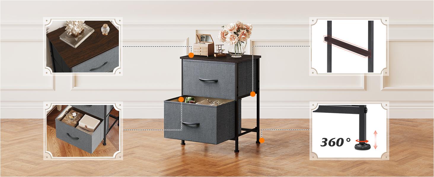 WLIVE Night Stand Set 2, Nightstand with 2 Fabric Drawers, Small Dresser for Bedroom, Bedside Table for Small Spaces, Dorm