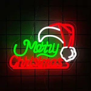 Merry Christmas Neon Wall Decor, LED Santa Hat Shaped Lights, USB Powered, Perfect for Outdoor Christmas Themed Parties, Birthday Celebrations, and Wall Decor in Living Rooms, Bedrooms, and Kids' Rooms