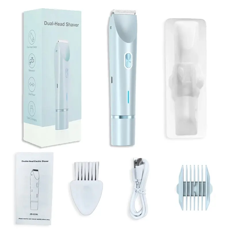 Women's Electric Razor Dual Head Pain-Free Bikini Trimmer, Detachable Hair Removal Razor for Ladies, Lithium Battery, Model Zb-0236L