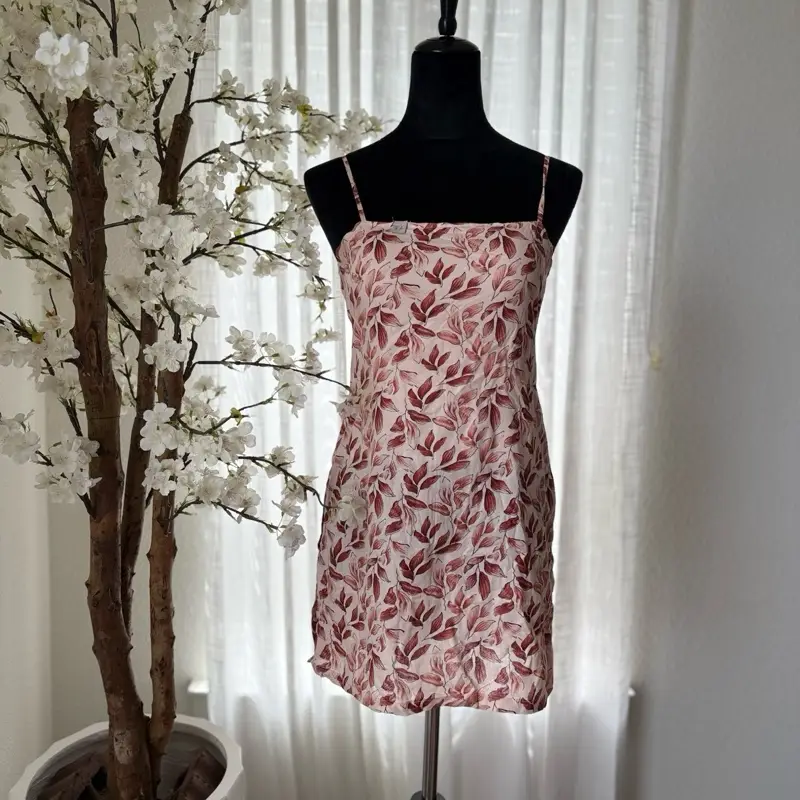 Cotton Short Kurtha Only - Pink Leaf Patterned Top on Mannequin Display