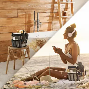 Shower Caddy Dorm, 7 Pockets & 1 with Zipper, Shower Tote with Padded Handles, Travel Portable, Shower Caddy College Room Essentials, Bathroom Shower Bag (Light Gray)