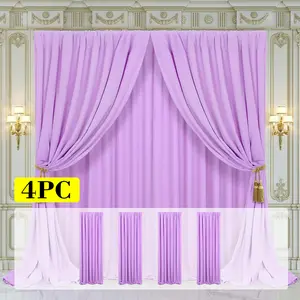 4 Panels-5ft x 7ft Lavender Backdrop Curtain for Parties Wedding Wrinkle Free Light Purple Photo Curtains Backdrop Drapes Fabric Decoration for Baby Shower Photoshoot