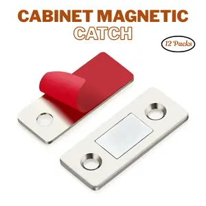 12 Pack Ultra Thin Cabinet Door Catch Stainless Steel Cabinet Magnetic Door Catch Cabinet Magnets Adhesive Drawer Latch Cabinet Magnetic Catch for Kitchen Closet Door Magnet Stick on Cupboard WardrobeQuesear