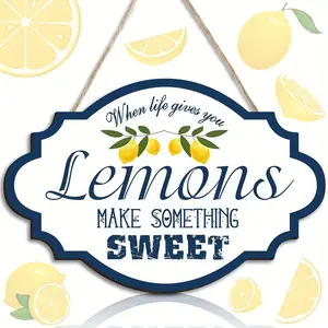 Lemon Wood Sign 12x7.9 Inches, Rustic Style Lemon Design, Wooden Wall Decor, Perfect for Farmhouse Porch, Home, Restaurant, Store