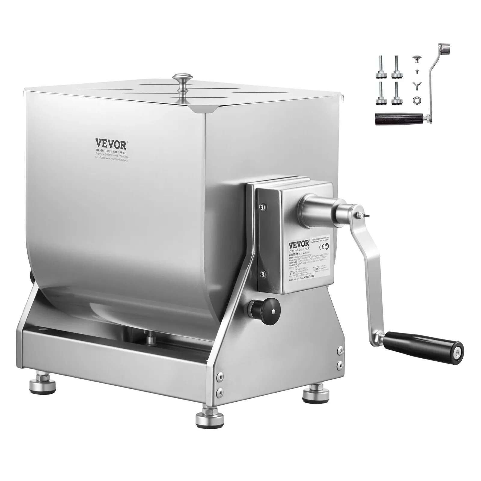 【DealsForYouDays】VEVOR Manual Meat Mixer, 30L Tilt Tank Meat Processing Equipment(Mixing Max 30LBS for Meat), Stainless Steel Meat Mixer, Sausage Mixer Machine with Lid Handle Gear Reducer, Ground Beef Hand Mixer