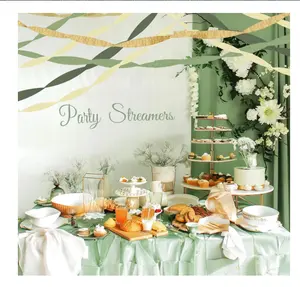 Sage Green Gold Crepe Paper Streamers Party Decorations(5 Rolls) for Camp Bachelorette, Bridal Shower,Engagement Woodland Safari Boho Party Decor Women Adults