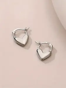 925 Sterling Silver Heart Hoop Earrings for Women Polished Heart Huggie Hypoallergenic Gift Fashionable Earrings