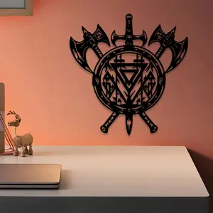 1pc Viking Axe Metal Wall Art, Viking Axe Statue Mural, Artistic Decoration, Perfect for Living Room Wall, Christmas Decor, Ideal Gift for Viking Fans, Powder-Coated Metal