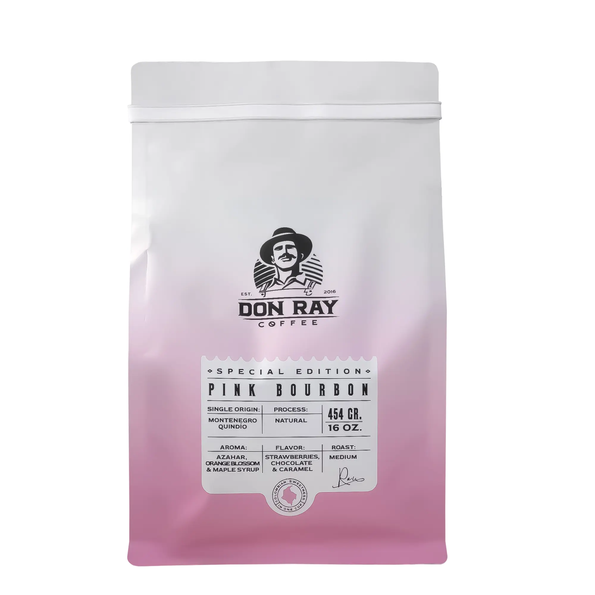 DON RAY Premium Colombian Coffee PINK BOURBON- 454g Medium Roast Gourmet Blend with Cherry & Caramel Aroma - Single Origin Organic Coffee - High Altitude Specialty Beverage