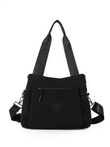 Women's Casual Plain Color Large Capacity Zipper Shoulder Bag, Commuter Crossbody Tote Purse for Daily Use, Stylish and Spacious Handbag