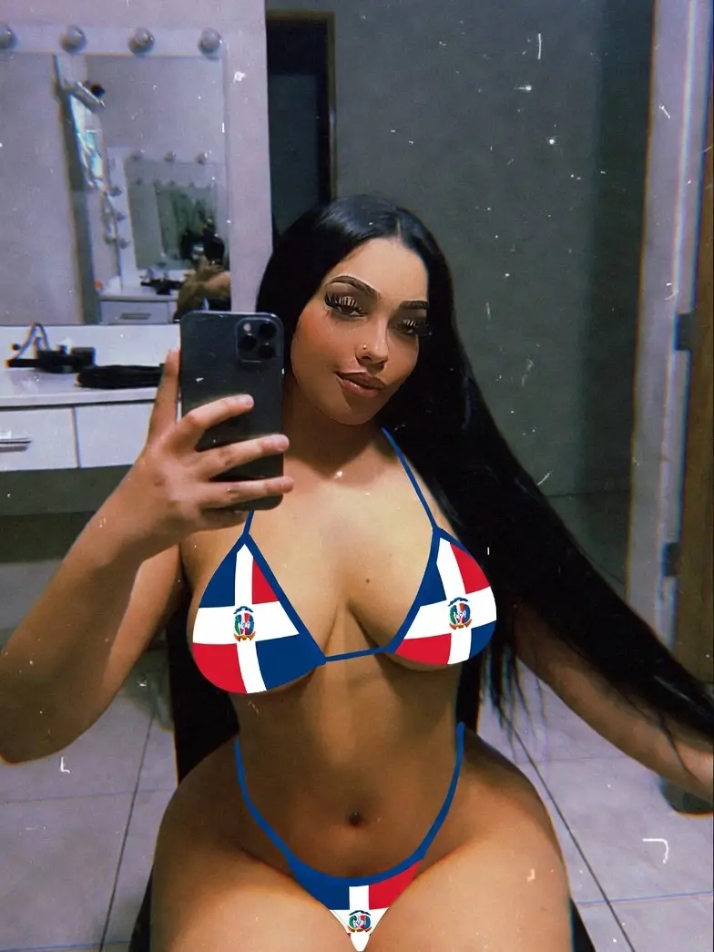 Women’s 1-Size Dominican Pride Bikini - Sexy Flag Print 2-Piece Set, Triangle Top, Polyester Blend Swimwear for Beach Party, Pool Parties