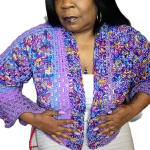 Hexagon Cardigan Crochet Sweater for Women Multicolor Knitwear Fashionable Outerwear