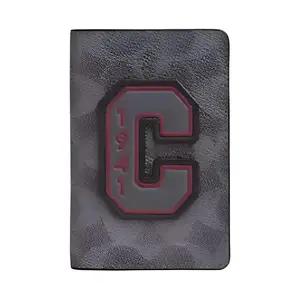 COACH Signature Coated Canvas Card Case with Patch Embellishments for Men and Women in Gray