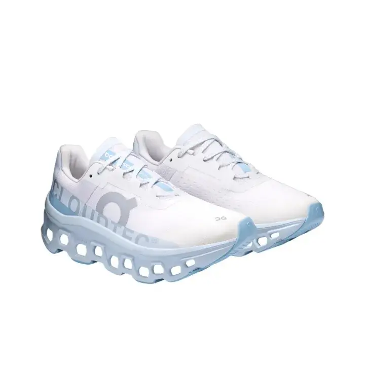 Brand New Sealed Unisex White Light Blue Breathable Knit Mesh Running Shoes, with Original Shoe Box, Side Letter Print Hollow Cushion Midsole Lightweight Daily Walking Fitness Sports Sneakers