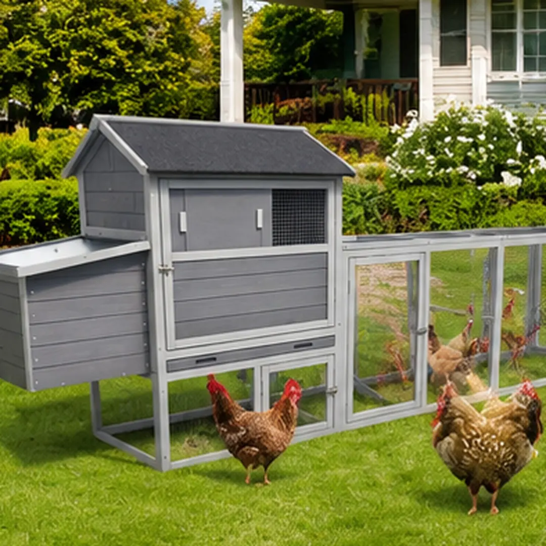 Gray Wooden Chicken Coop Large Outdoor Hen House with Run Nesting Box Poultry Cage Rabbit Hutch Waterproof Anti-UV Panel Backyard Farm Animal Shelter for Hens Rabbits Multiple Pets, Gray Color Options, Wood Material, Product Dimensions: 25.48