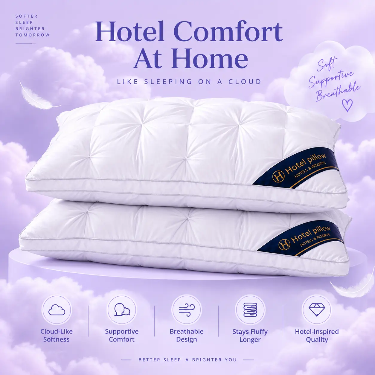 SLUMER Polyester-Fill Bed Pillow Inserts, 1/2 Pack Soft Hotel-Quality Breathable Machine-Washable Pillows for Side/Back Sleepers, Ideal for Apartments, Dorm Rooms
