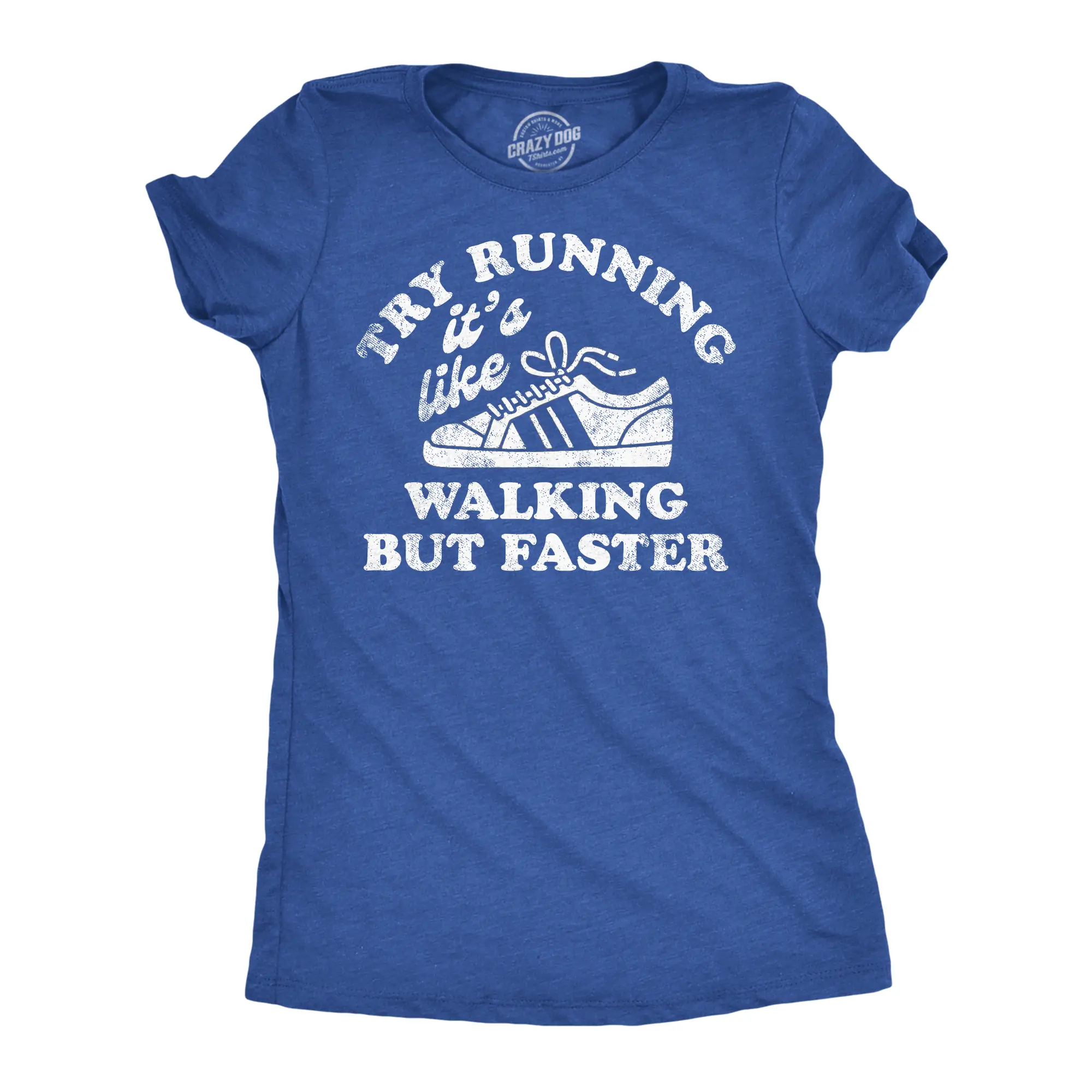Womens Funny T Shirts Try Running Its Like Walking But Faster Sarcastic Tee Funny Womens T Shirts Cute Vintage Fashion Casual Ladies T-Shirt Gift Funny offensive Top Women's Novelty Tees Royal -