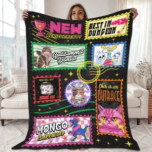 Dungeon Crawler Carl "New Achievement" Flannel Blanket | Princess Donut & Mongo Appalled Comic Throw | Perfect Gift for LitRPG Fans & BookTok Readers