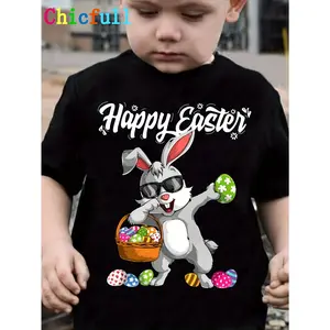 Easter TX0864 Boy Happy Easter Bunny Egg Print Versatile Creative Round Neck T-Shirt for Tween Boys