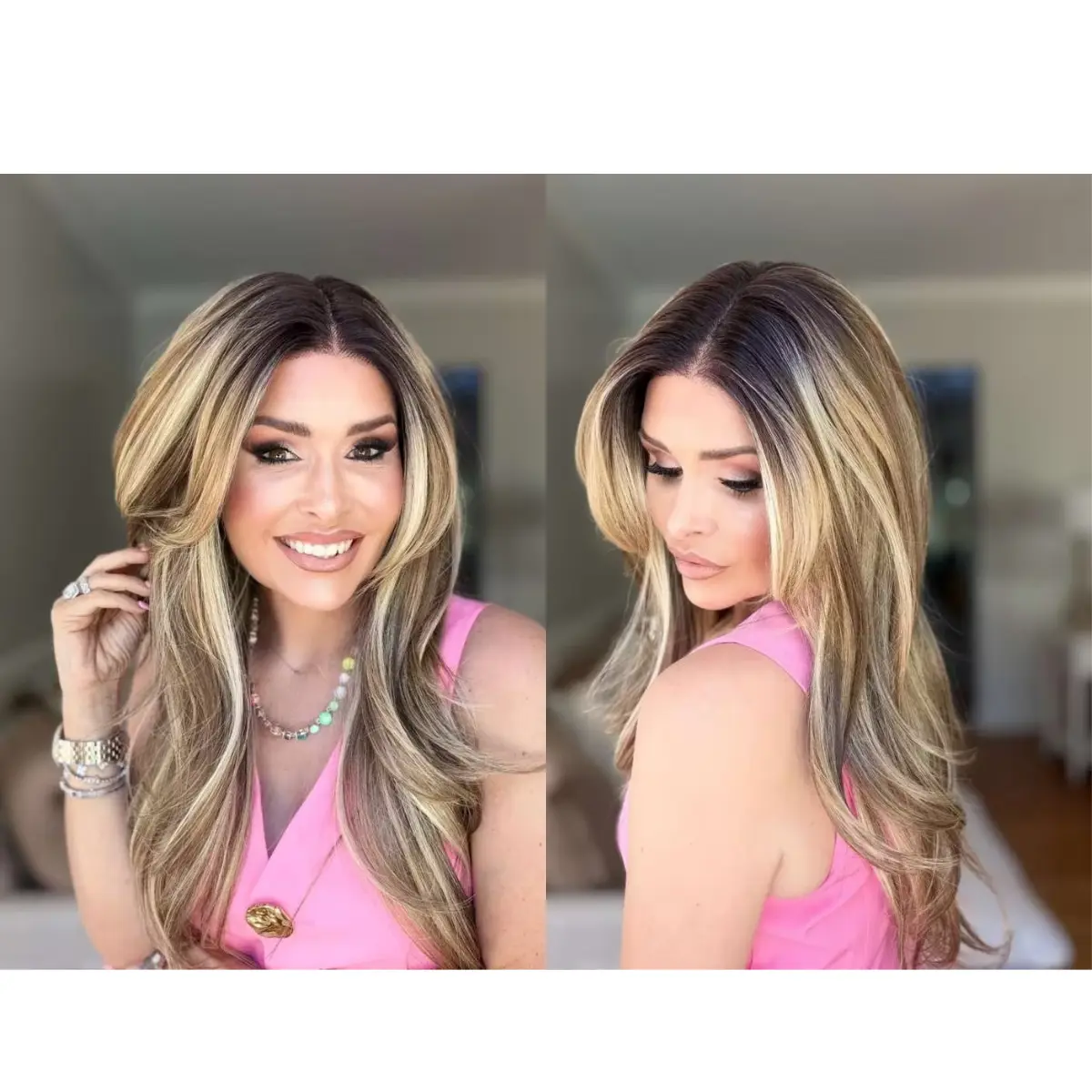 STYLE ICON 26 Inches Synthetic Lace Front Wigs Pre Plucked Lace Wig With Curtain Bangs Striking Natural Fluffy Hair Wig Curtain