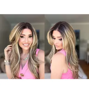 26 Inches Synthetic Lace Front Wigs Pre Plucked Lace Wig With Curtain Bangs Striking Natural Fluffy Hair Wig Curtain