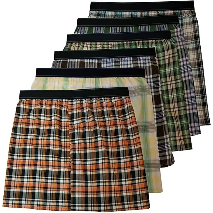 Mens Boxer Shorts 6 Pack Cotton Blend Plaid Comfort Fit Underwear