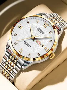 LOEGSINS Swiss-Certified Brand Men’s Mechanical Watch, Night-Luminscent, Dual Calendar, Imported Movement, Model L6.921.6.863 [Free Genuine Leather Strap]