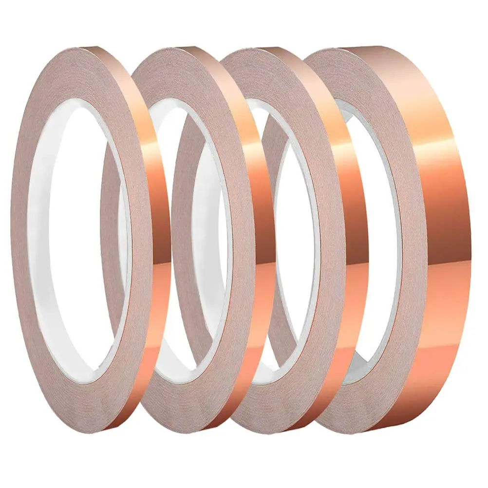 4 Pack Copper Foil Tape with Conductive Adhesive 4 Sizes (0.2/0.24/0.3/0.4Inch) x22Yards Copper Tape for Stained Glass Guitar Crafts Electrical Repairs Grounding, Multi-Width Pack, Yard Length