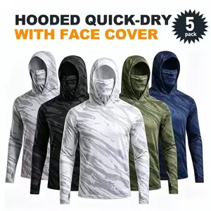 5-Piece Men's Quick-Dry Breathable Hoodies with Face Coverings Long-Sleeve T-Shirts - Spring/Fall Compression Sports Tops - Quick Dry Compression Fishing Shirts Long Sleeve Outdoor Work Tactical Hiking Gear Athletic Fashion summerwins